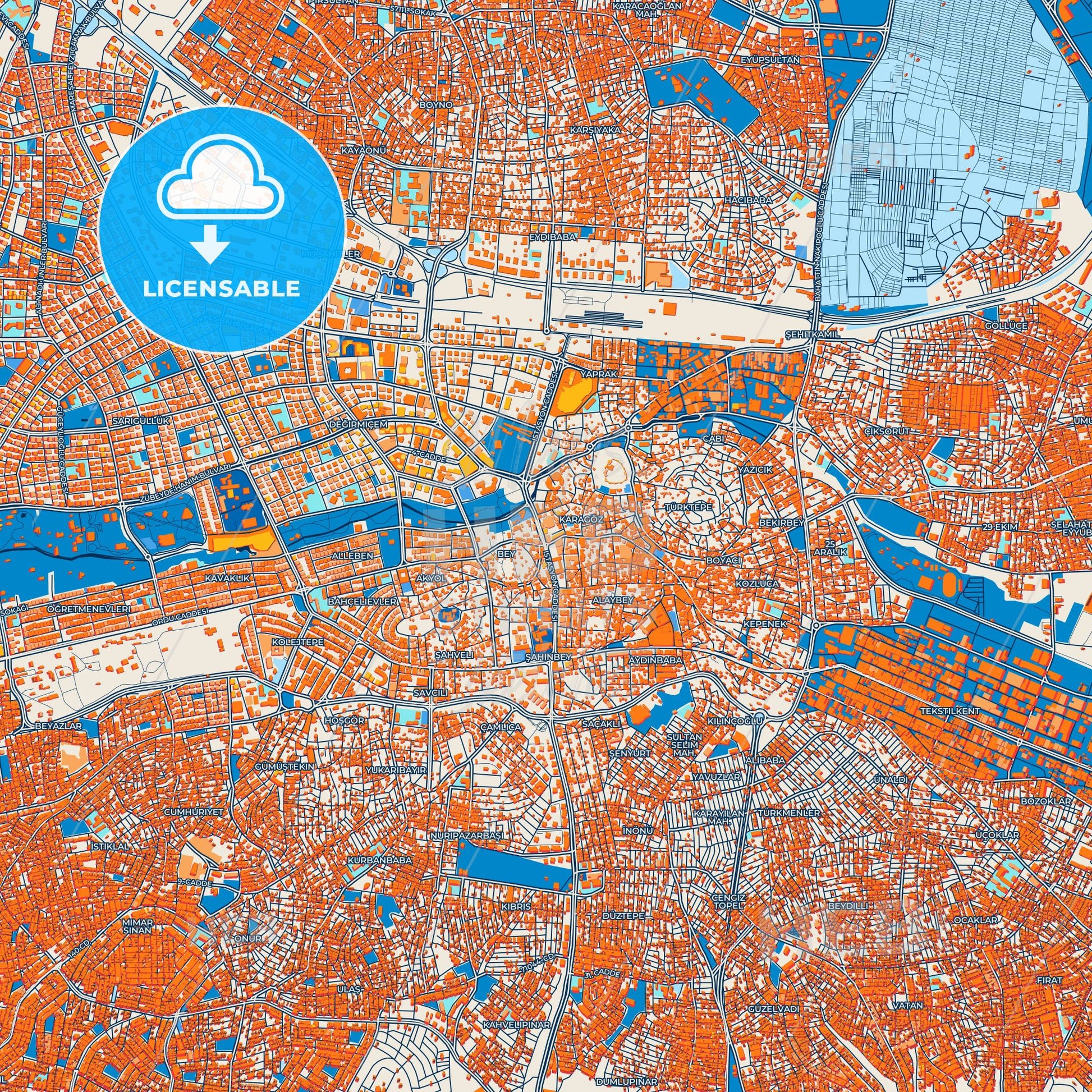 Colorful Gaziantep Street Map with Labels and Buildings