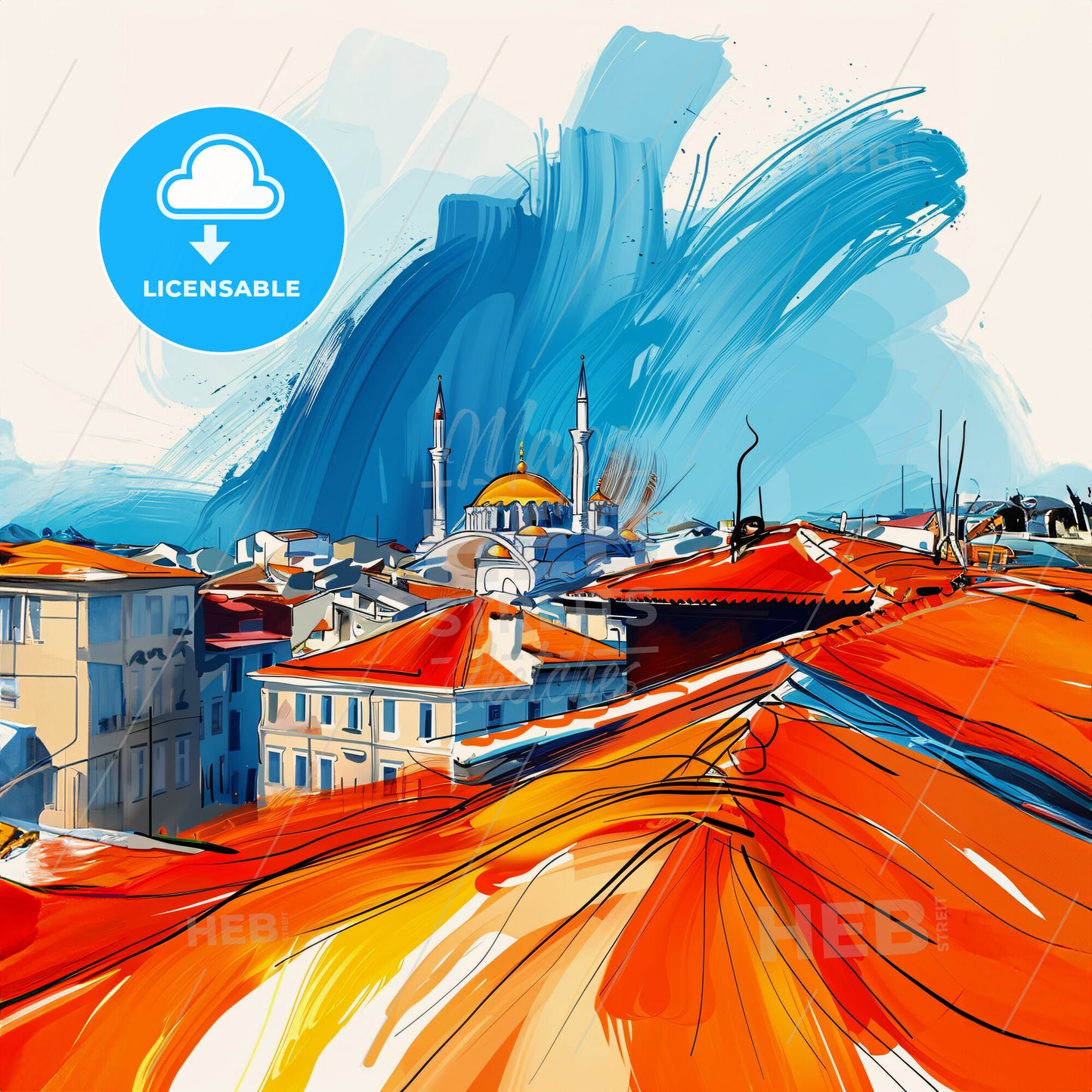 Vibrant Gazi̇antep, Turkey - A Painting Of A City With Buildings And Towers