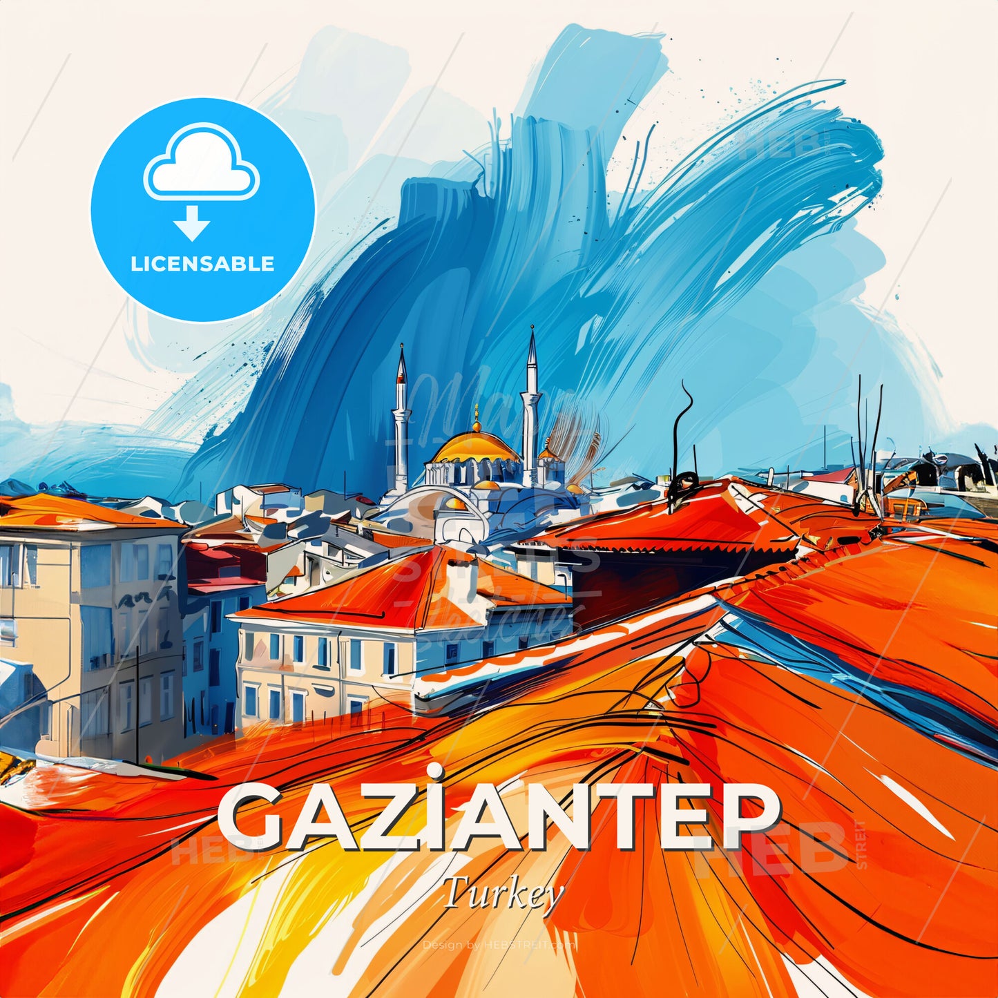 Vibrant Gazi̇antep, Turkey - A Painting Of A City With Buildings And Towers - Square format print template