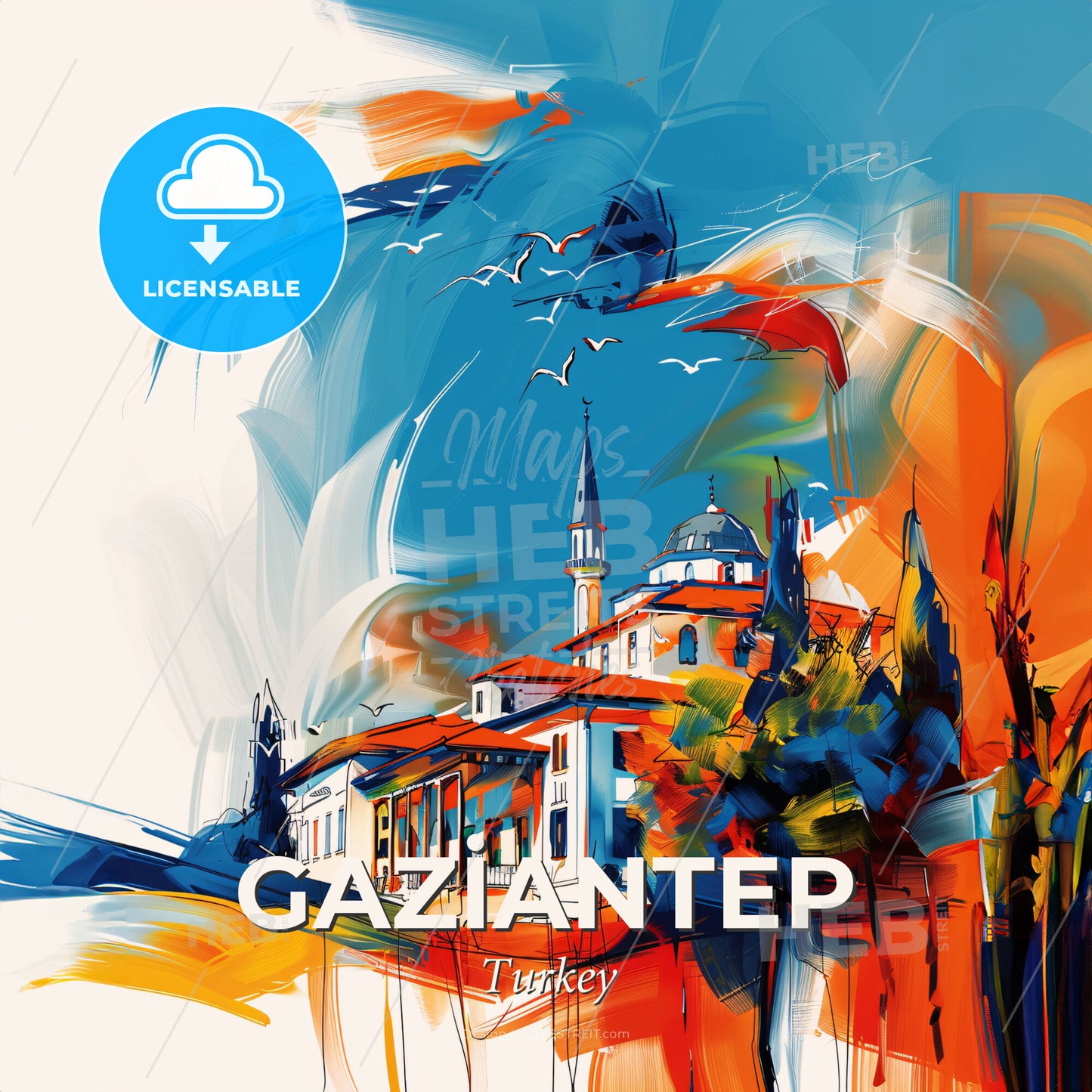 Vibrant Gazi̇antep, Turkey - A Painting Of A Building - Square format print template