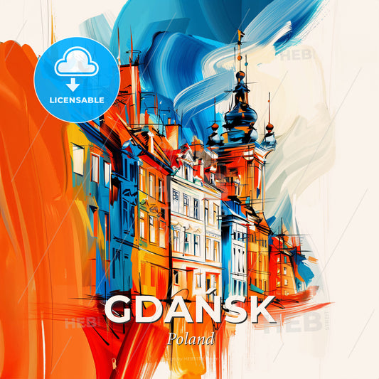 Vibrant Gdańsk, Poland - A Painting Of Buildings And A Tower - Square format print template