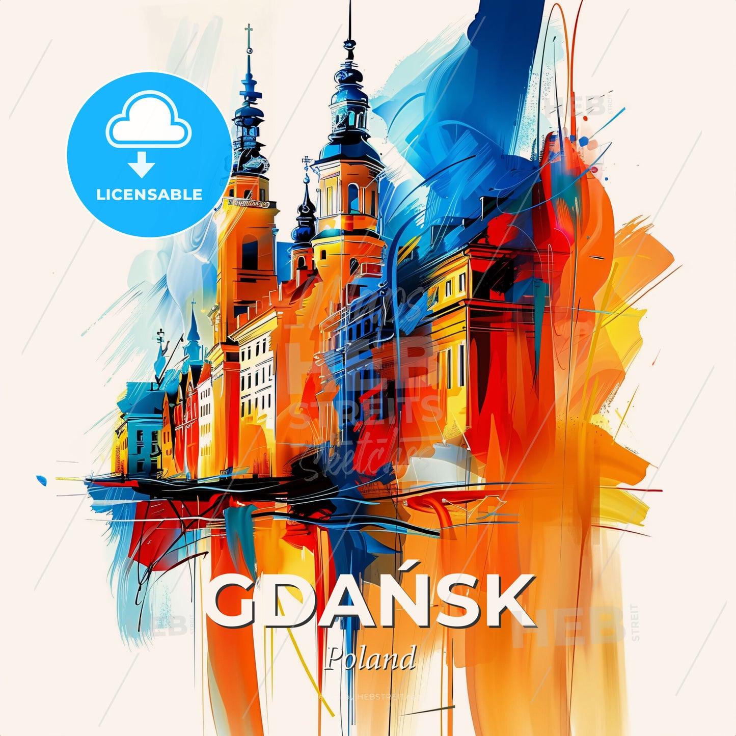 Vibrant Gdańsk, Poland - A Colorful Painting Of A Building - Square format print template