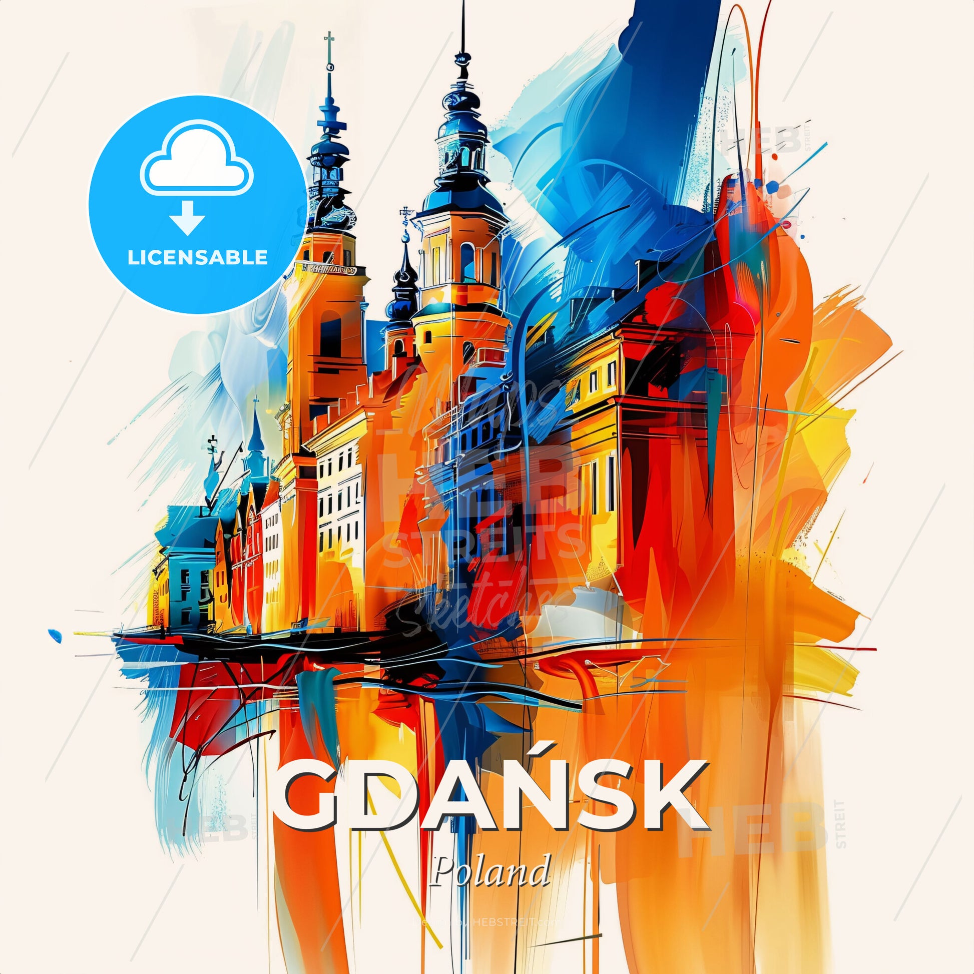 Vibrant Gdańsk, Poland - A Colorful Painting Of A Building - Square format print template
