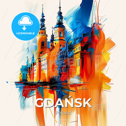 Vibrant Gdańsk, Poland - A Colorful Painting Of A Building - Square format print template