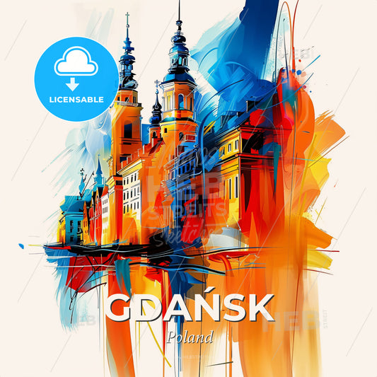 Vibrant Gdańsk, Poland - A Colorful Painting Of A Building - Square format print template