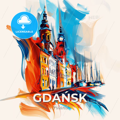 Vibrant Gdańsk, Poland - A Colorful Painting Of Buildings And Boats - Square format print template