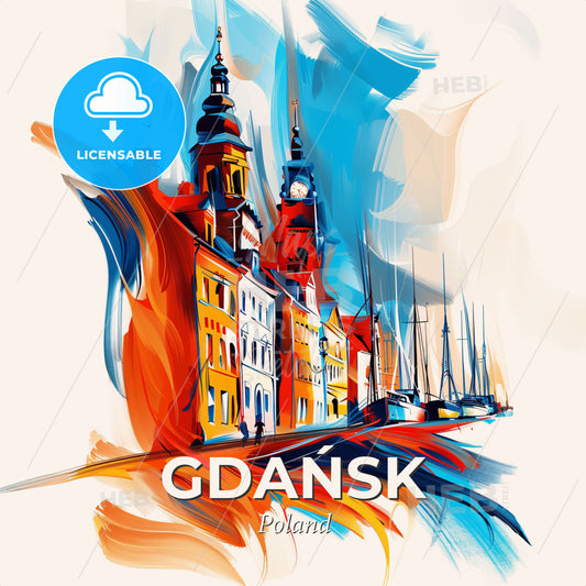 Vibrant Gdańsk, Poland - A Colorful Painting Of Buildings And Boats - Square format print template
