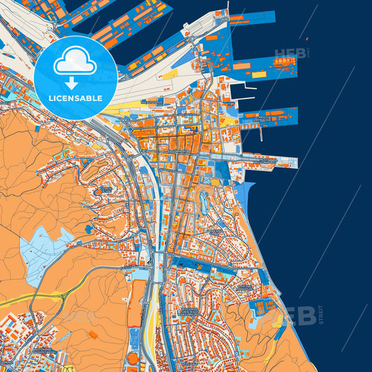 Colorful Gdynia Street Map with Labels and Buildings