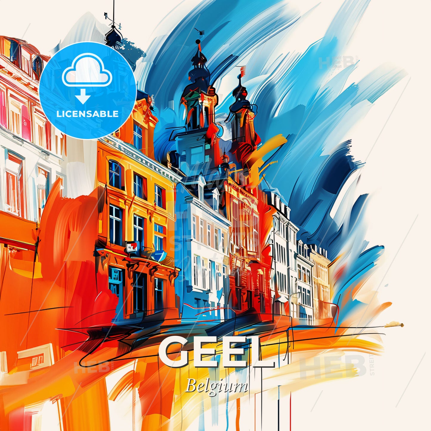 Vibrant Geel, Belgium - A Colorful Buildings With Spires - Square format print template