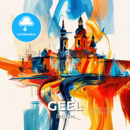 Vibrant Geel, Belgium - A Colorful Painting Of A Building - Square format print template