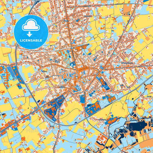 Colorful Geel Street Map with Labels and Buildings