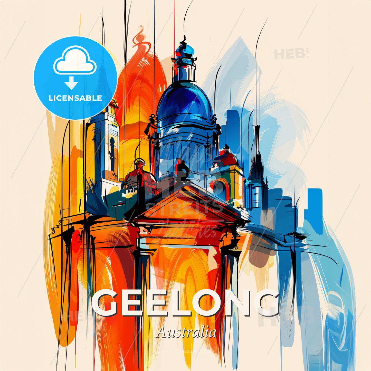 Vibrant Geelong, Australia - A Colorful Painting Of A Building - Square format print template