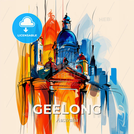 Vibrant Geelong, Australia - A Colorful Painting Of A Building - Square format print template