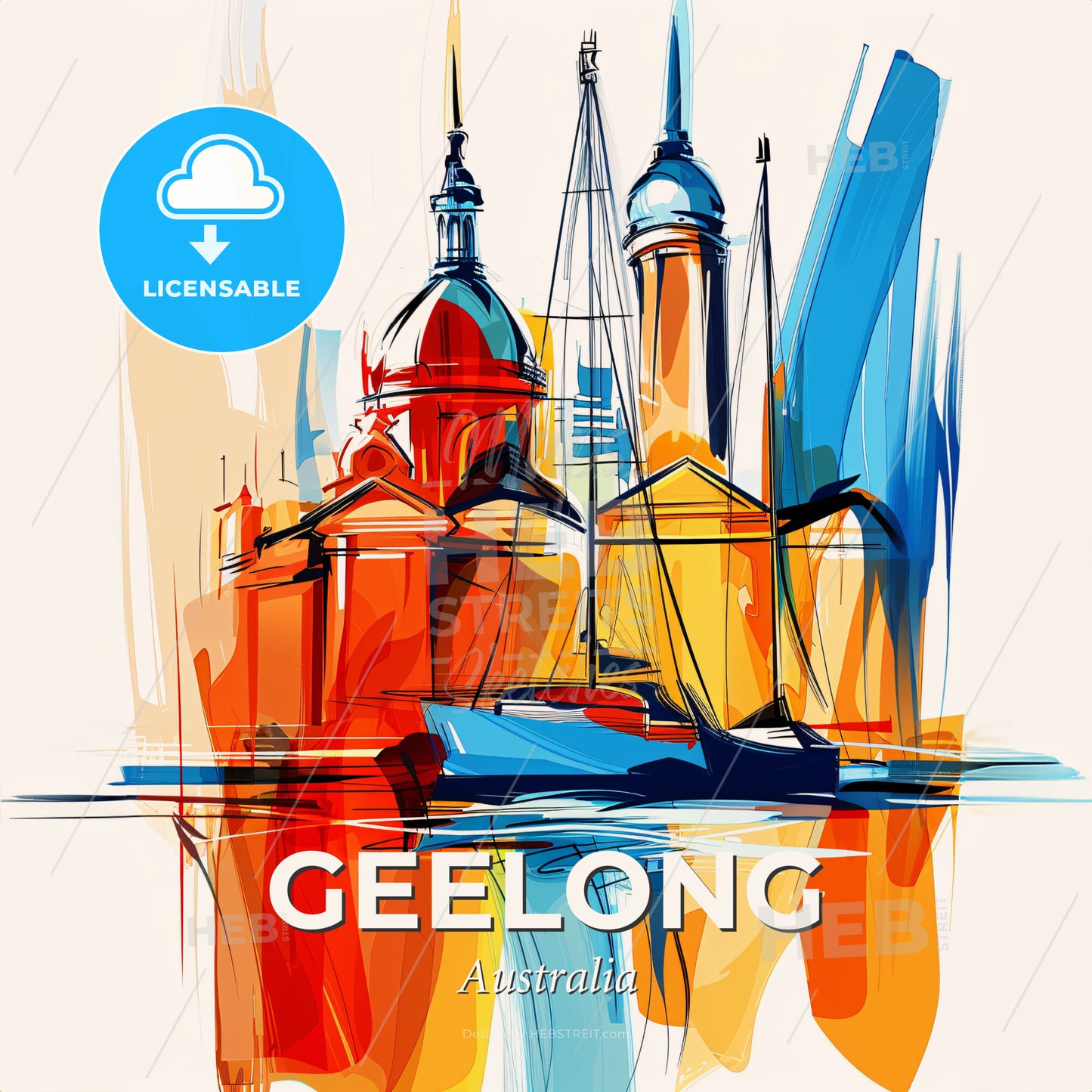 Vibrant Geelong, Australia - A Painting Of A City - Square format print template