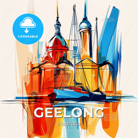 Vibrant Geelong, Australia - A Painting Of A City - Square format print template