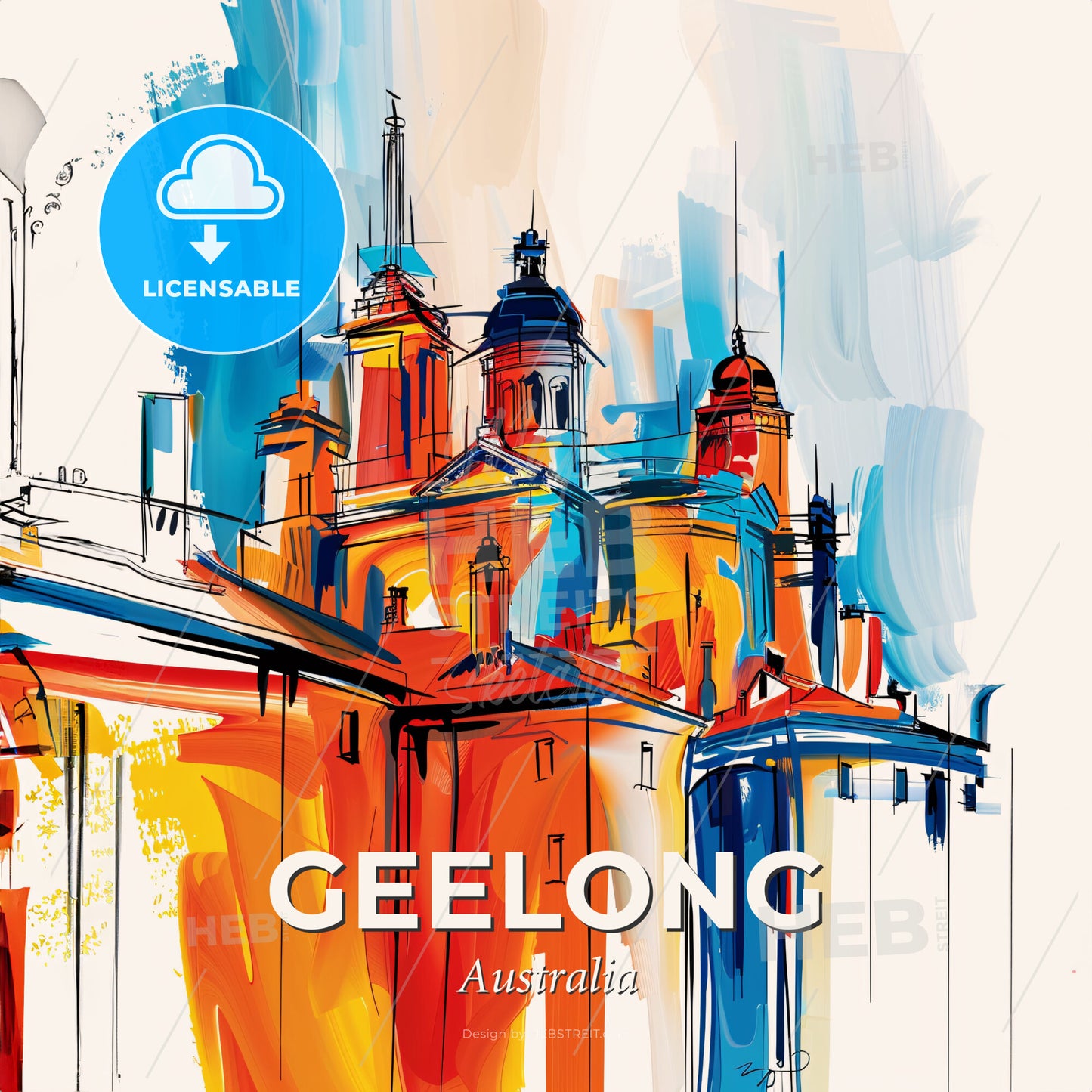 Vibrant Geelong, Australia - A Painting Of A Building - Square format print template