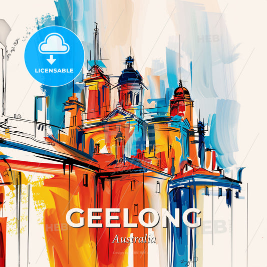 Vibrant Geelong, Australia - A Painting Of A Building - Square format print template