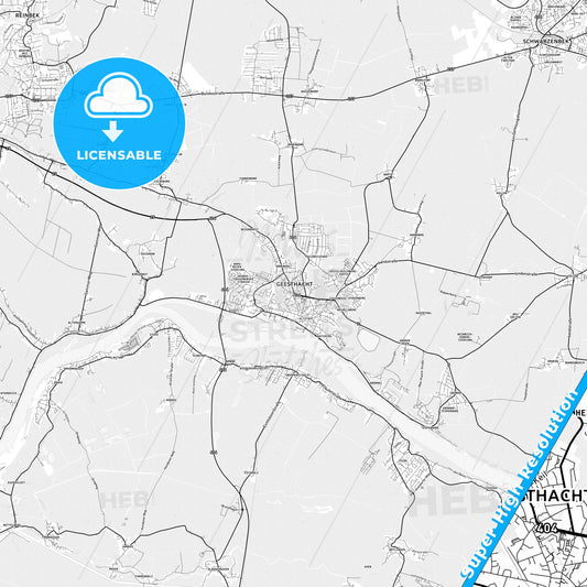 Geesthacht, Germany light map with streetnames, citynames and districts
