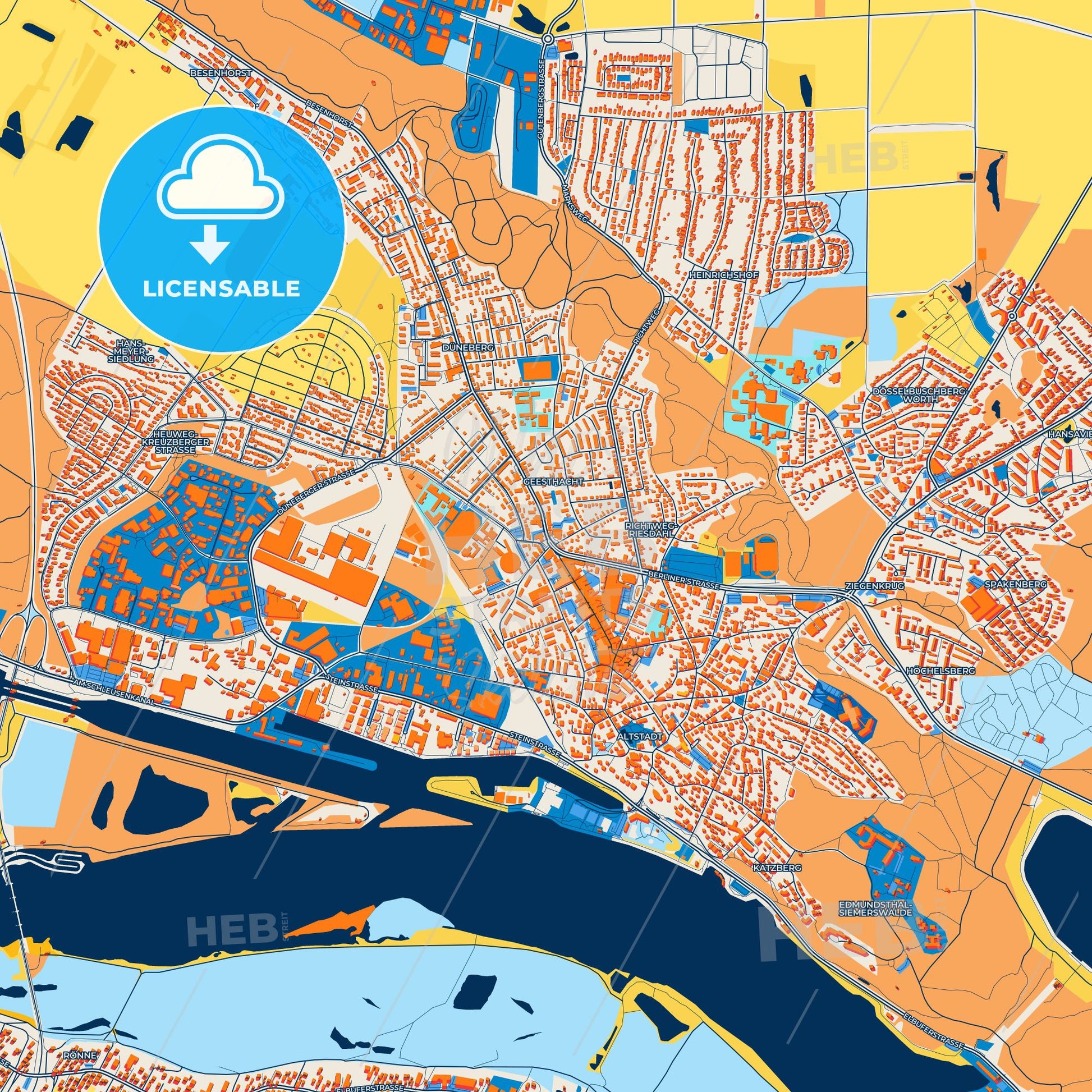 Colorful Geesthacht Street Map with Labels and Buildings