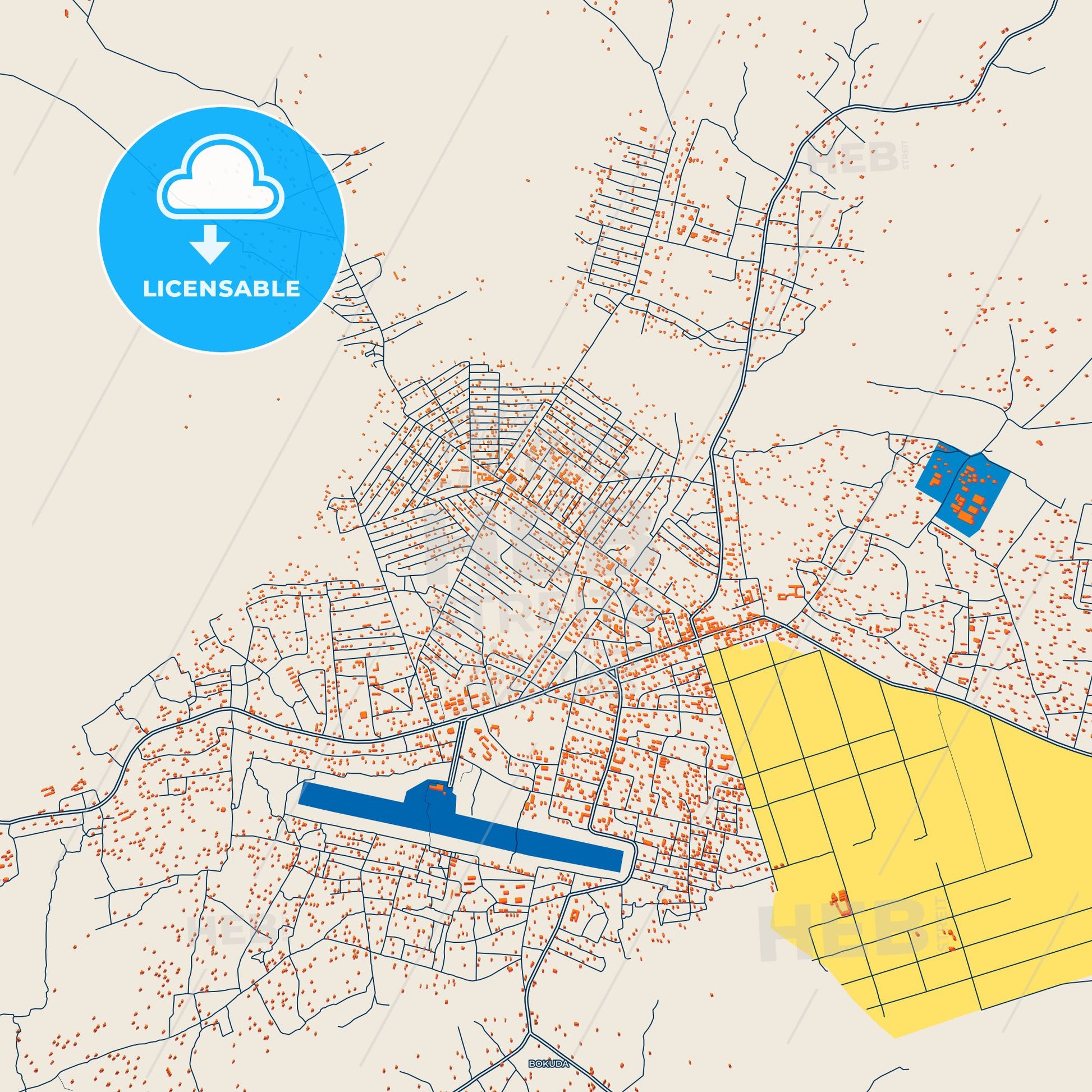 Colorful Gemena Street Map with Labels and Buildings