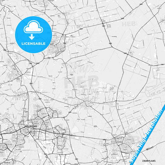 Gemert-Bakel, Netherlands light map with streetnames, citynames and districts