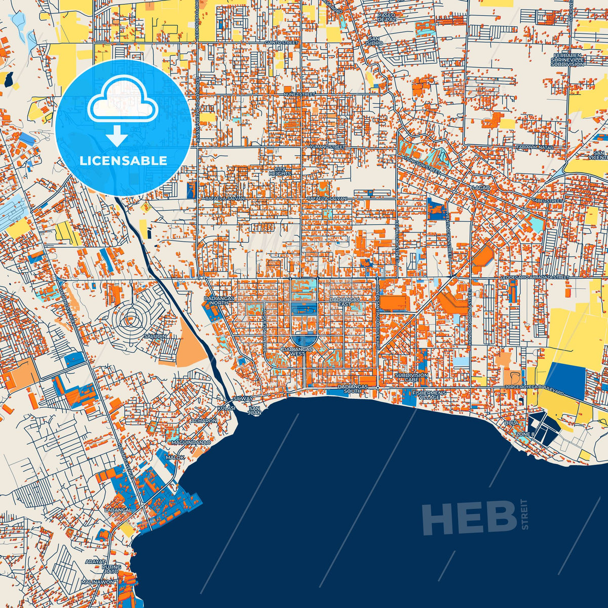 Colorful General Santos Street Map with Labels and Buildings