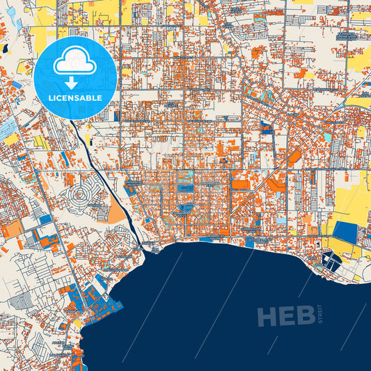Colorful General Santos Street Map with Labels and Buildings