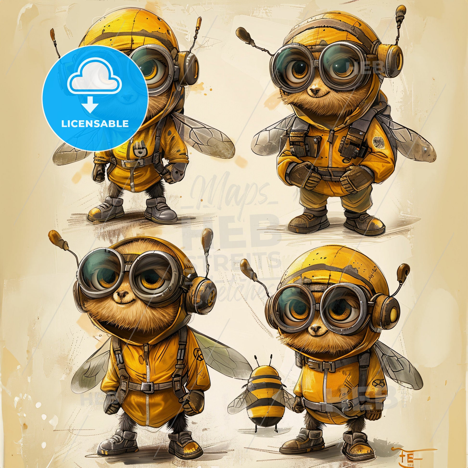 A Cartoon Of A Cat Wearing A Yellow Suit And Bee