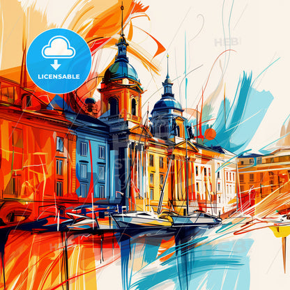 Vibrant Genf, Switzerland - A Colorful Painting Of A Building