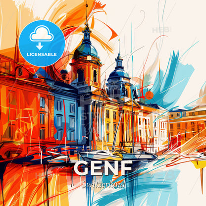 Vibrant Genf, Switzerland - A Colorful Painting Of A Building - Square format print template