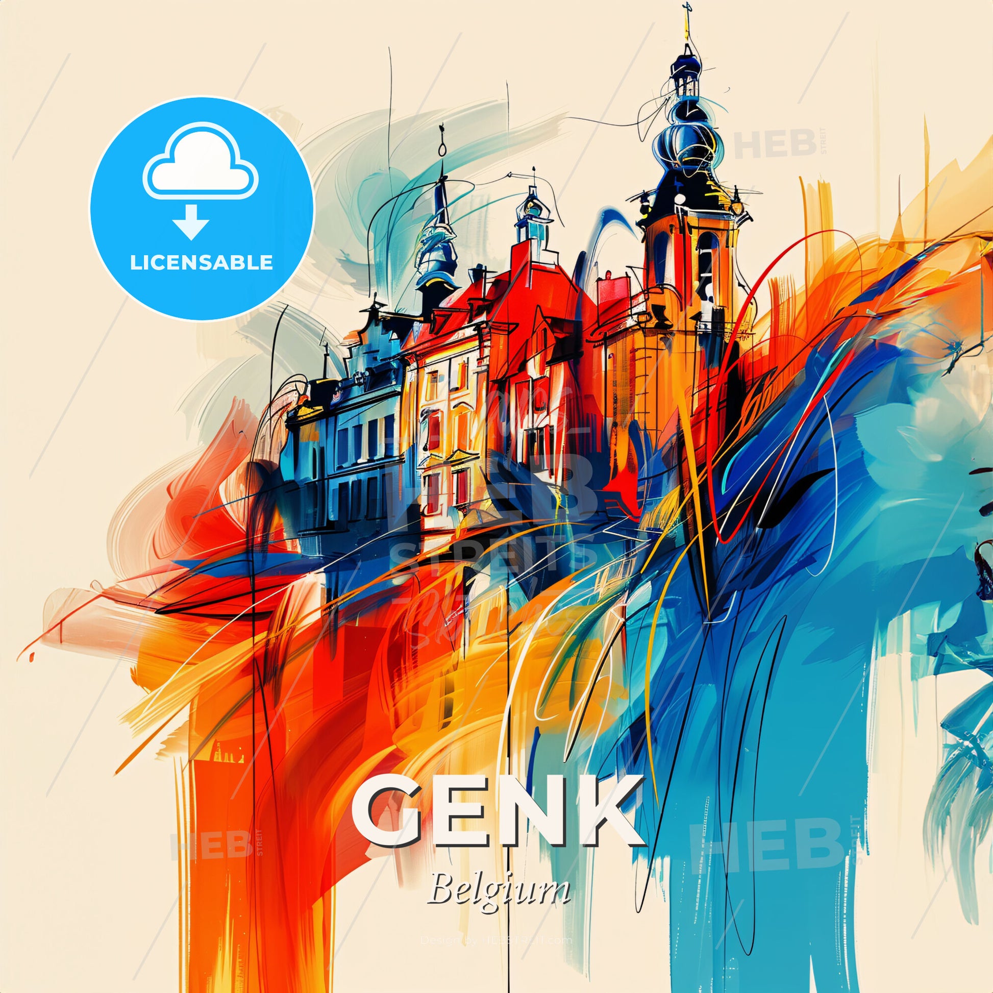 Vibrant Genk, Belgium - A Colorful Painting Of A Building - Square format print template