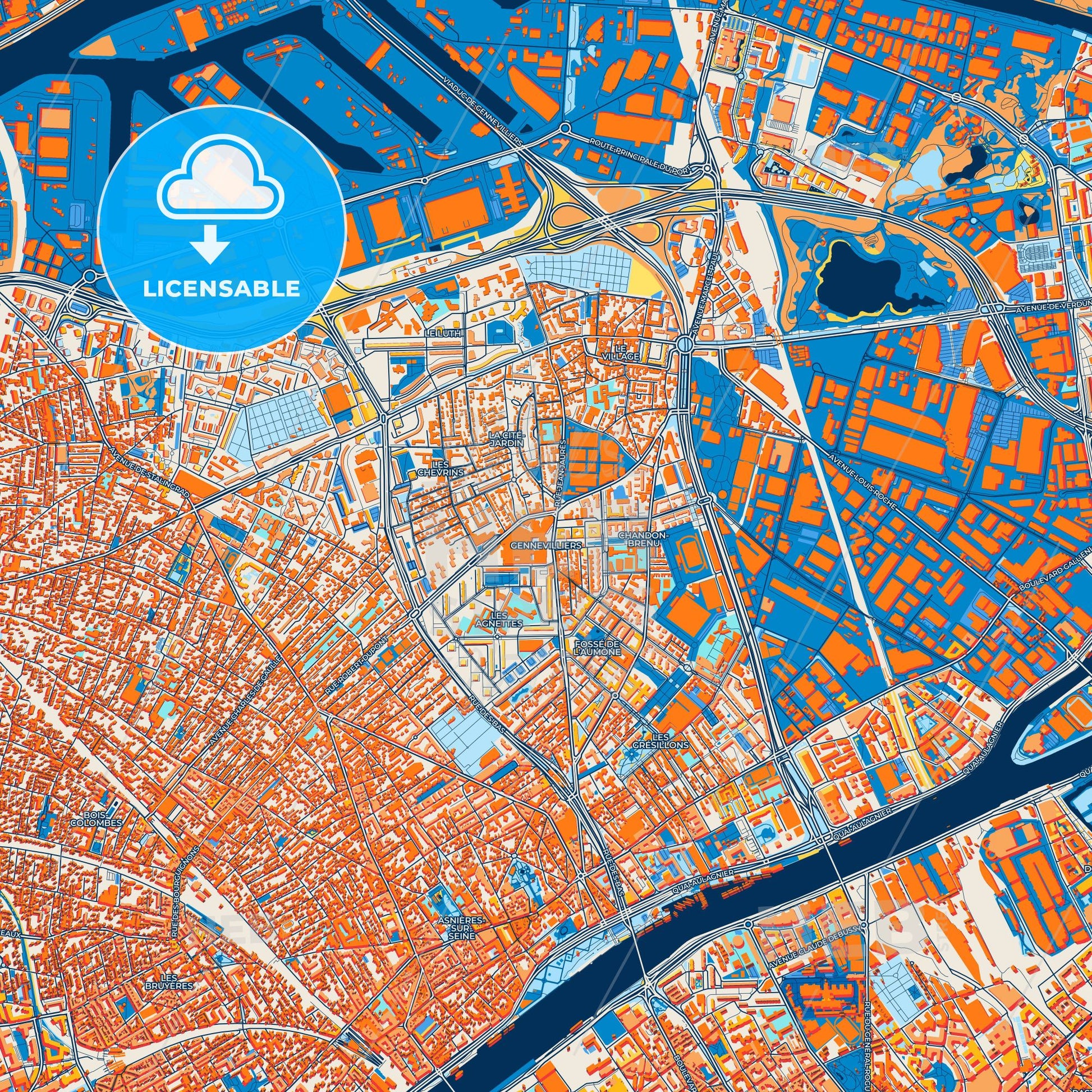 Colorful Gennevilliers Street Map with Labels and Buildings