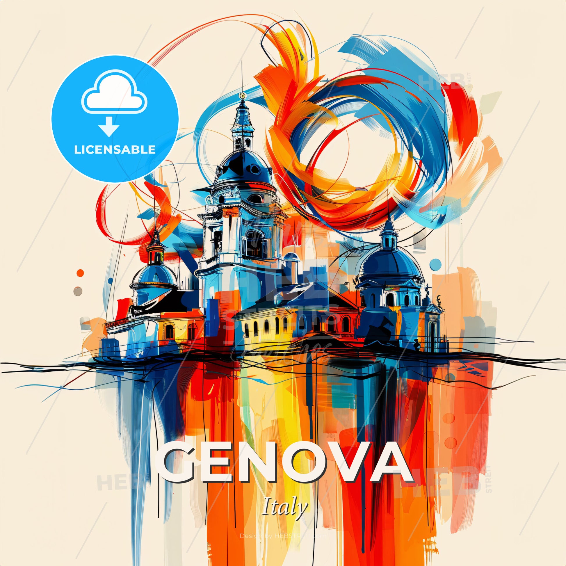 Vibrant Genova , Italy - A Painting Of A Building - Square format print template