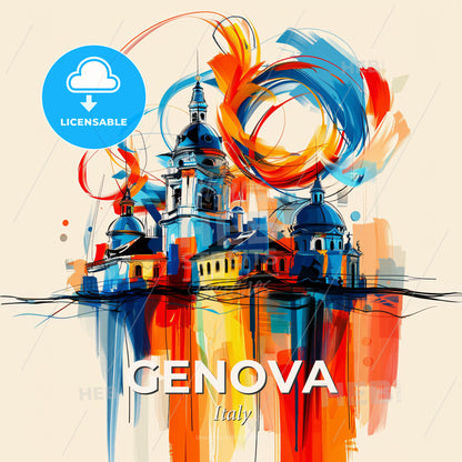 Vibrant Genova , Italy - A Painting Of A Building - Square format print template