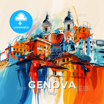 Vibrant Genova , Italy - A Painting Of A City - Square format print template