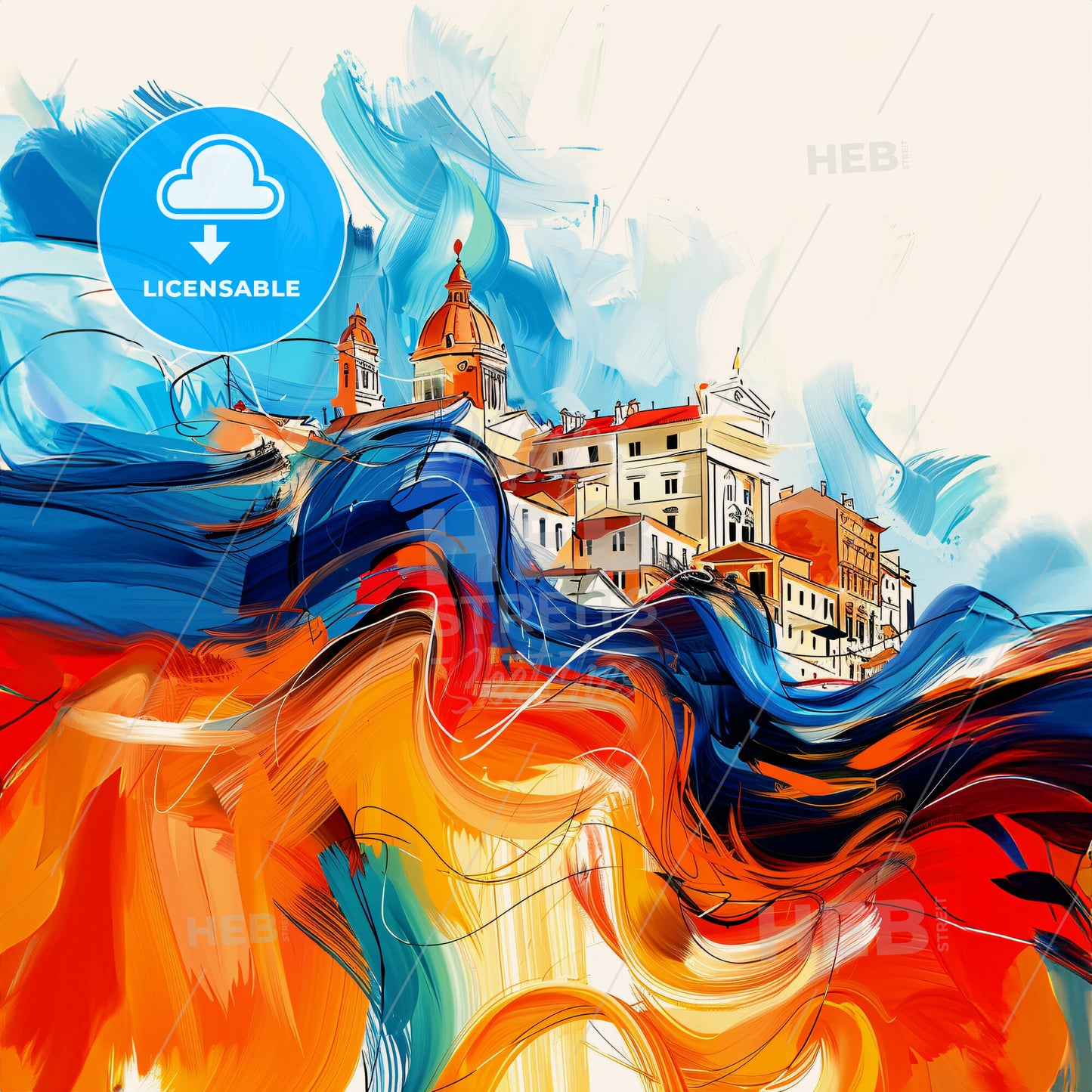 Vibrant Genova , Italy - A Colorful Painting Of Buildings And A Wave Of Paint