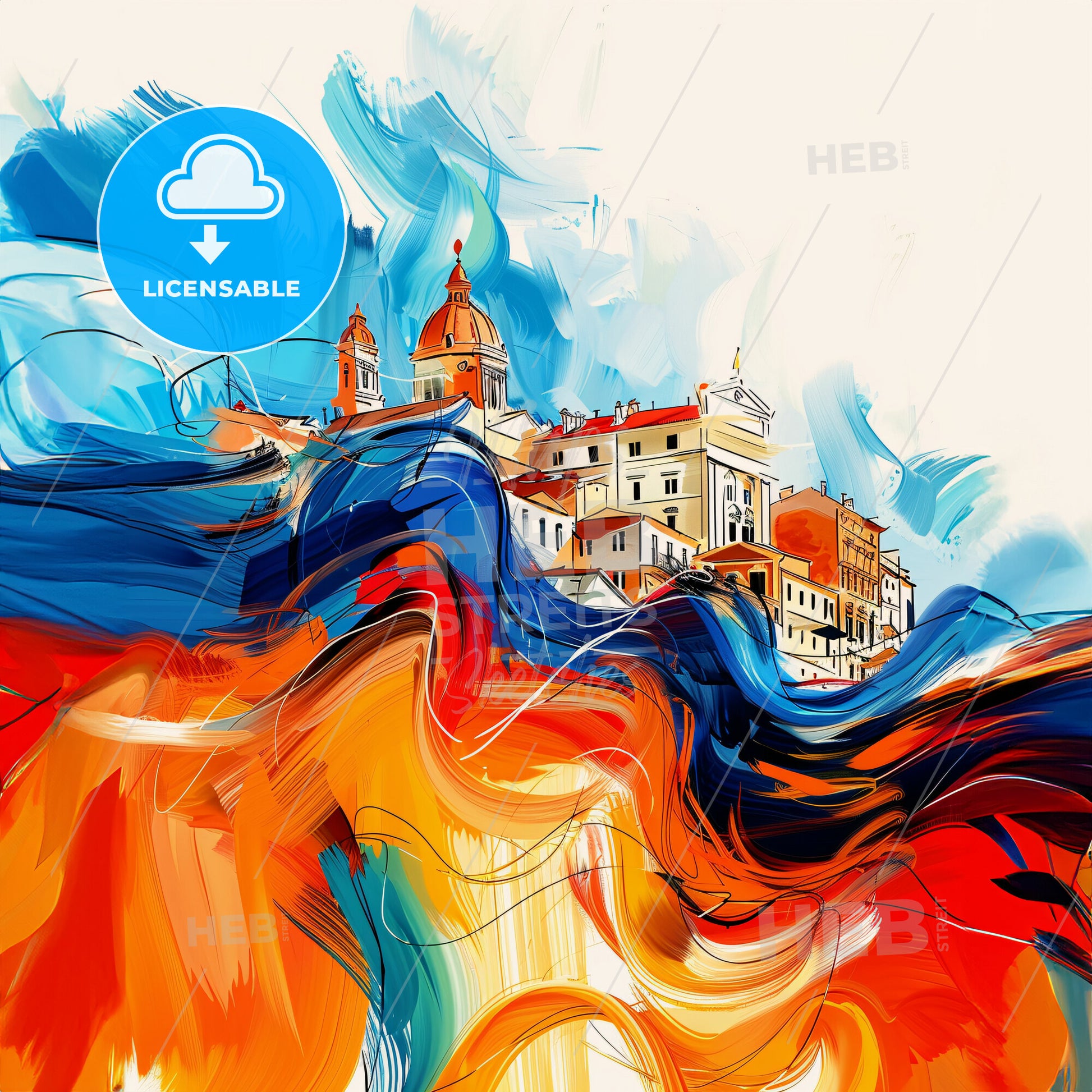 Vibrant Genova , Italy - A Colorful Painting Of Buildings And A Wave Of Paint