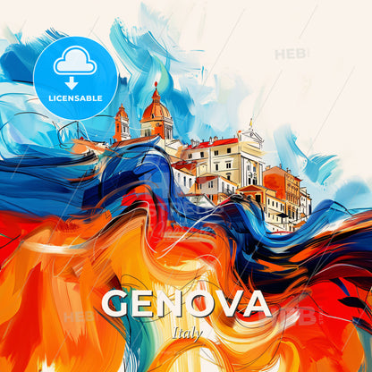 Vibrant Genova , Italy - A Colorful Painting Of Buildings And A Wave Of Paint - Square format print template