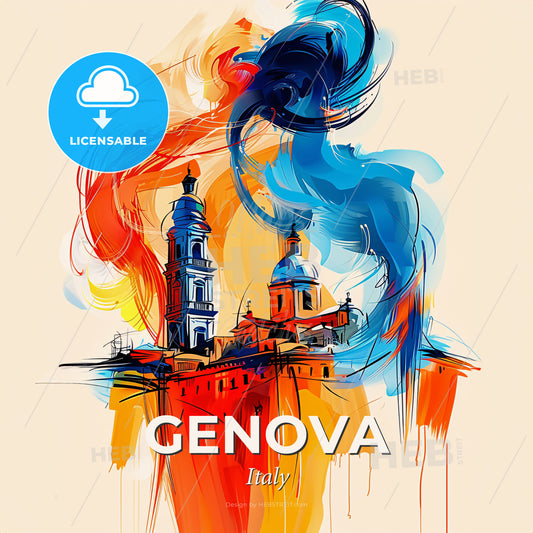 Vibrant Genova , Italy - A Painting Of A Building With Colorful Smoke Coming Out Of It - Square format print template