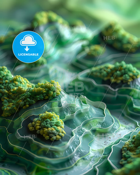 Vibrant Landscape Painting in Green and Yellow with Leo Natsume's Artistic Influence, Displayed as a Pop-Up Color on a White Interface