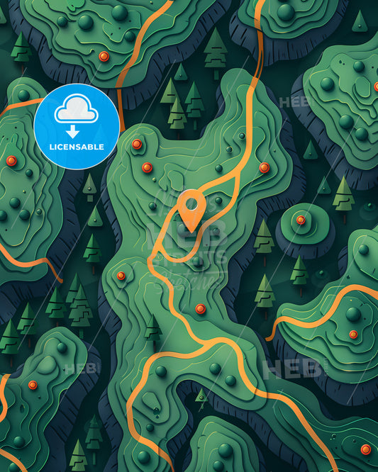 Vibrant green forest map with user interface elements and pop-up color on white