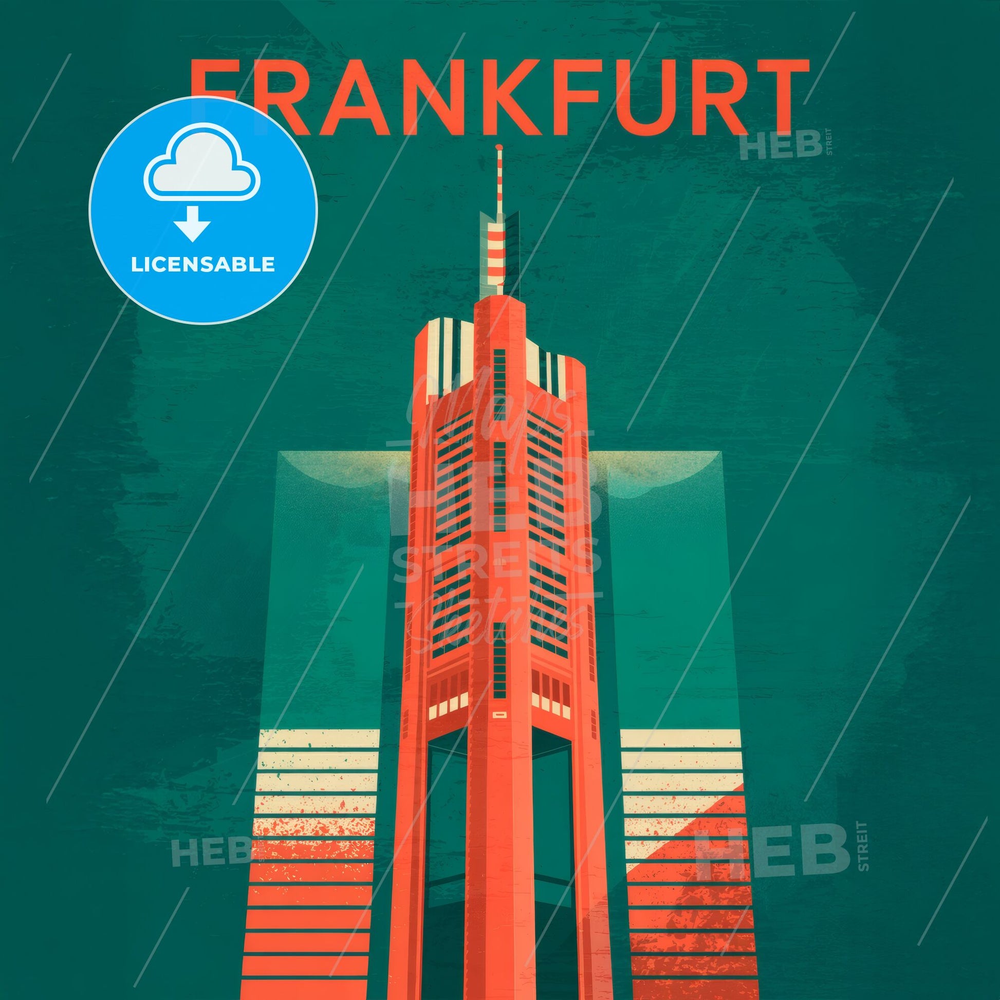 Geometric Elegance: Iconic Minimalist Frankfurt Main Tower Travel Poster Art