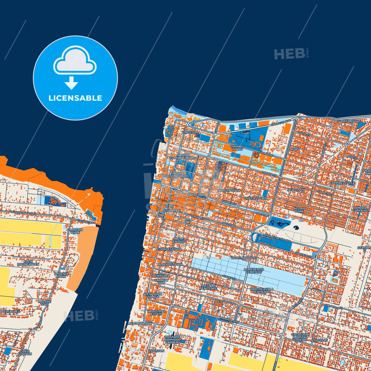 Colorful Georgetown Street Map with Labels and Buildings