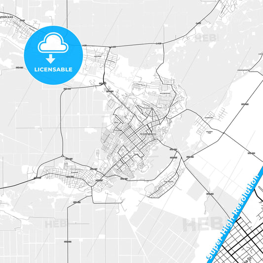 Georgiyevsk, Russia light map with streetnames, citynames and districts