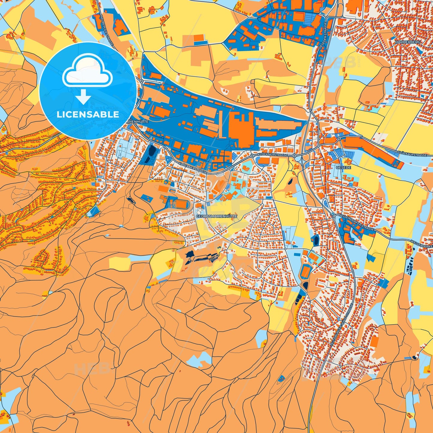 Colorful Georgsmarienhutte Street Map with Labels and Buildings