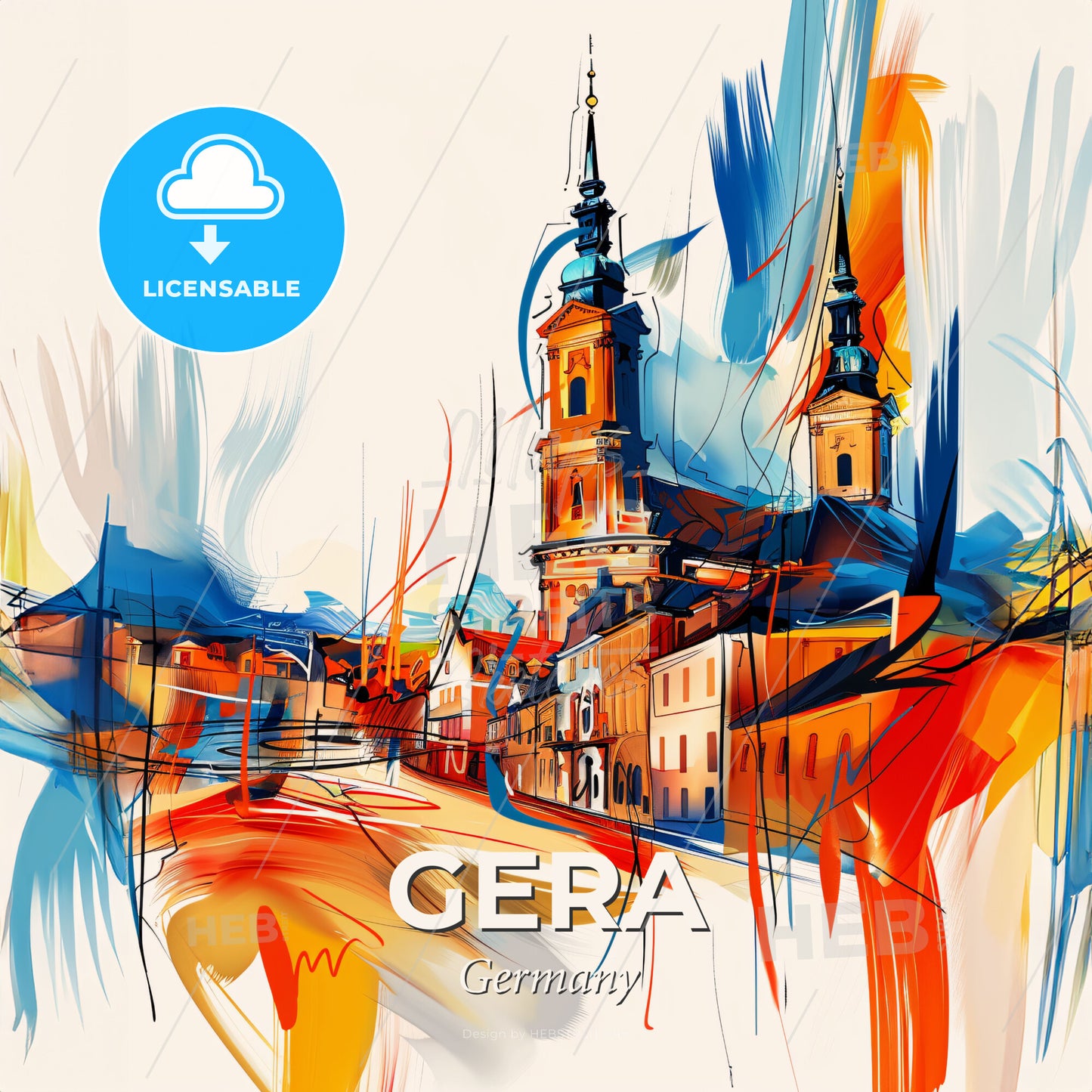 Vibrant Gera, Germany - A Painting Of A Building With A Steeple - Square format print template