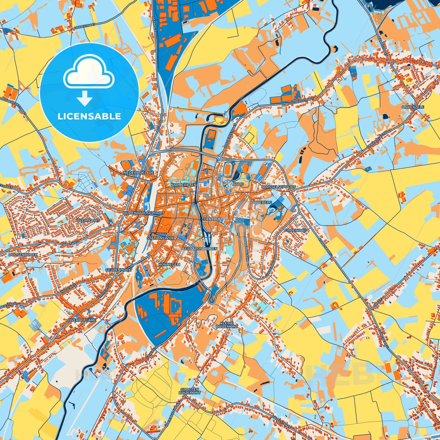 Colorful Geraardsbergen Street Map with Labels and Buildings