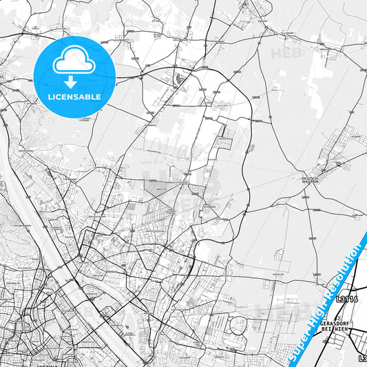 Gerasdorf bei Wien, Austria light map with streetnames, citynames and districts