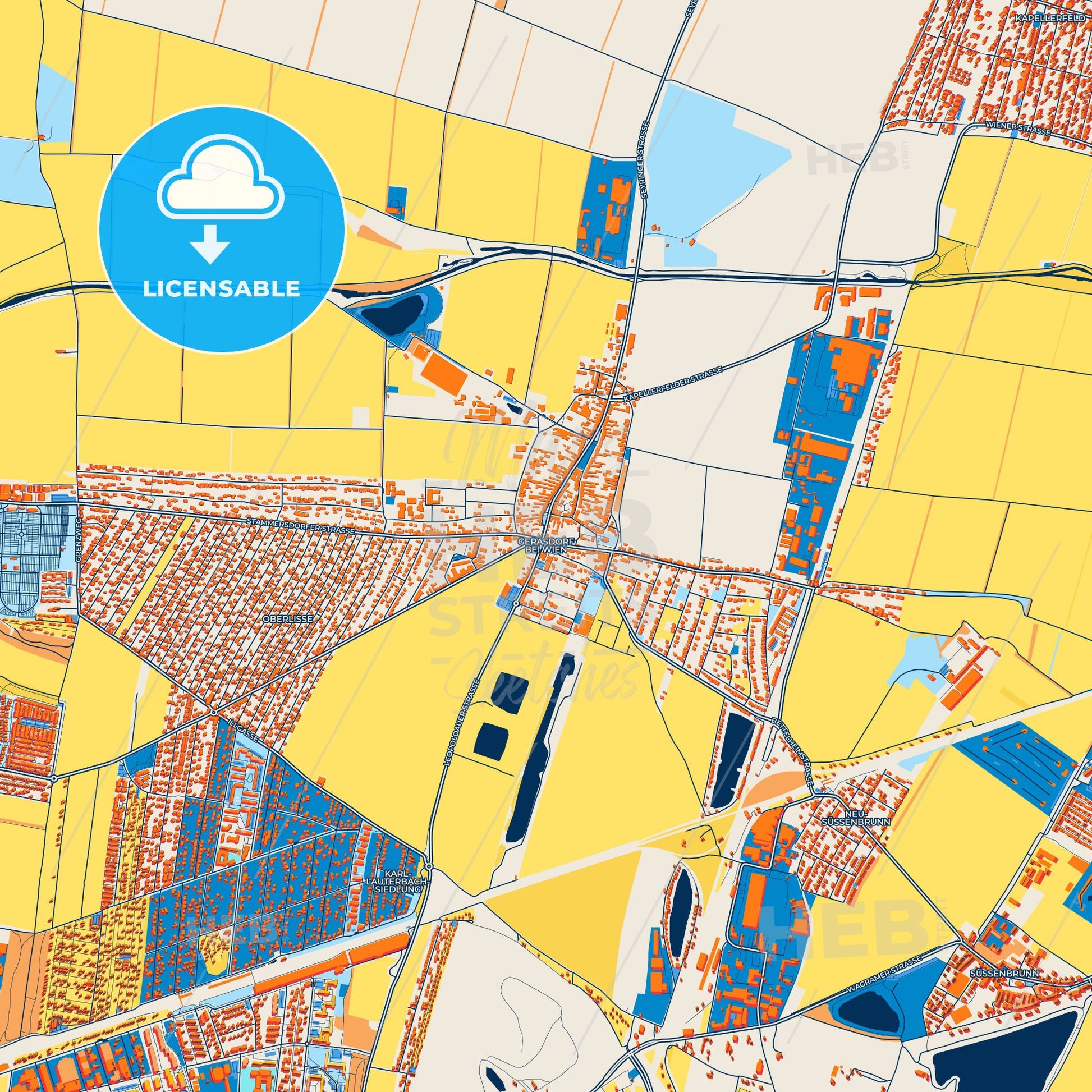 Colorful Gerasdorf bei Wien Street Map with Labels and Buildings