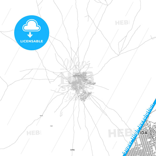 Gereida, Sudan light map with streetnames, citynames and districts